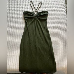 Olive Colored Dress : size S, stretchy fabric. Slit on left side of dress